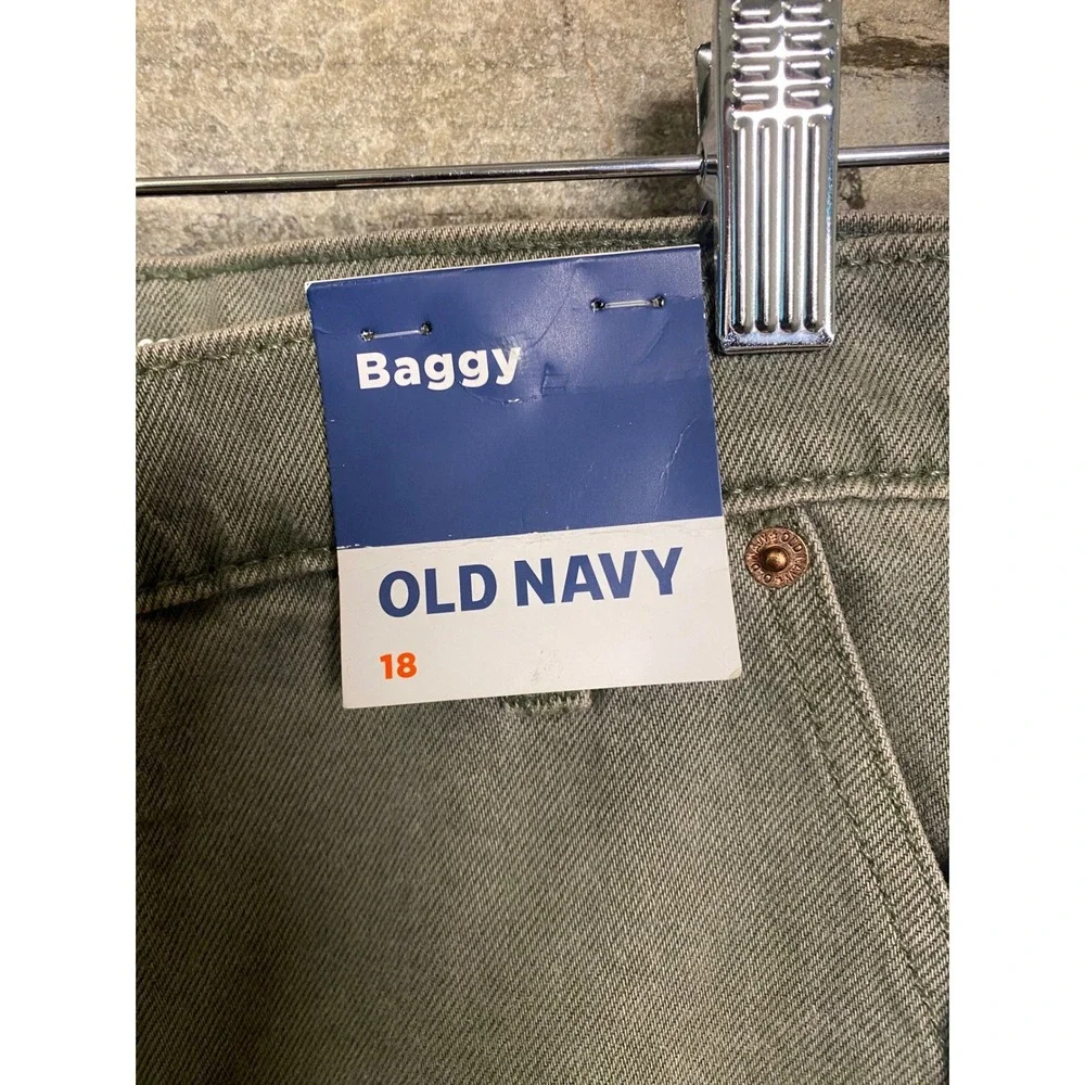 Old Navy Kids Baggy Double Knee Carpenter Pants Olive Green Size 18 NWT